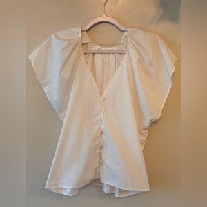 4OUR DREAMERS Lightweight White V-Neck Button-Front Top